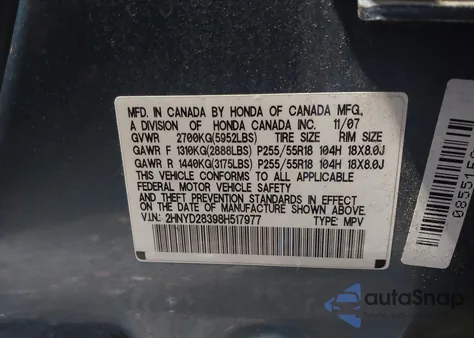 2008 Acura Mdx Technology Package из США, поврежденный, VIN 2HNYD28398H517977